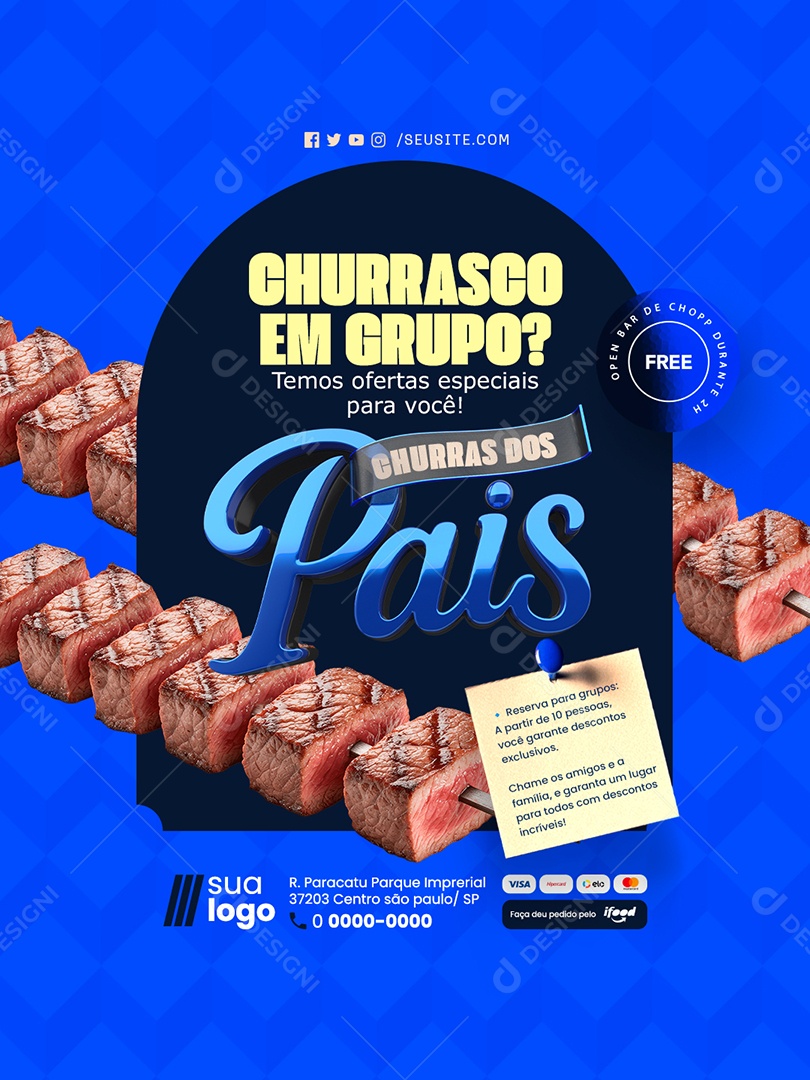 Churras dos Pais Churrascaria Churrasco em Grupo Social Media PSD Editável