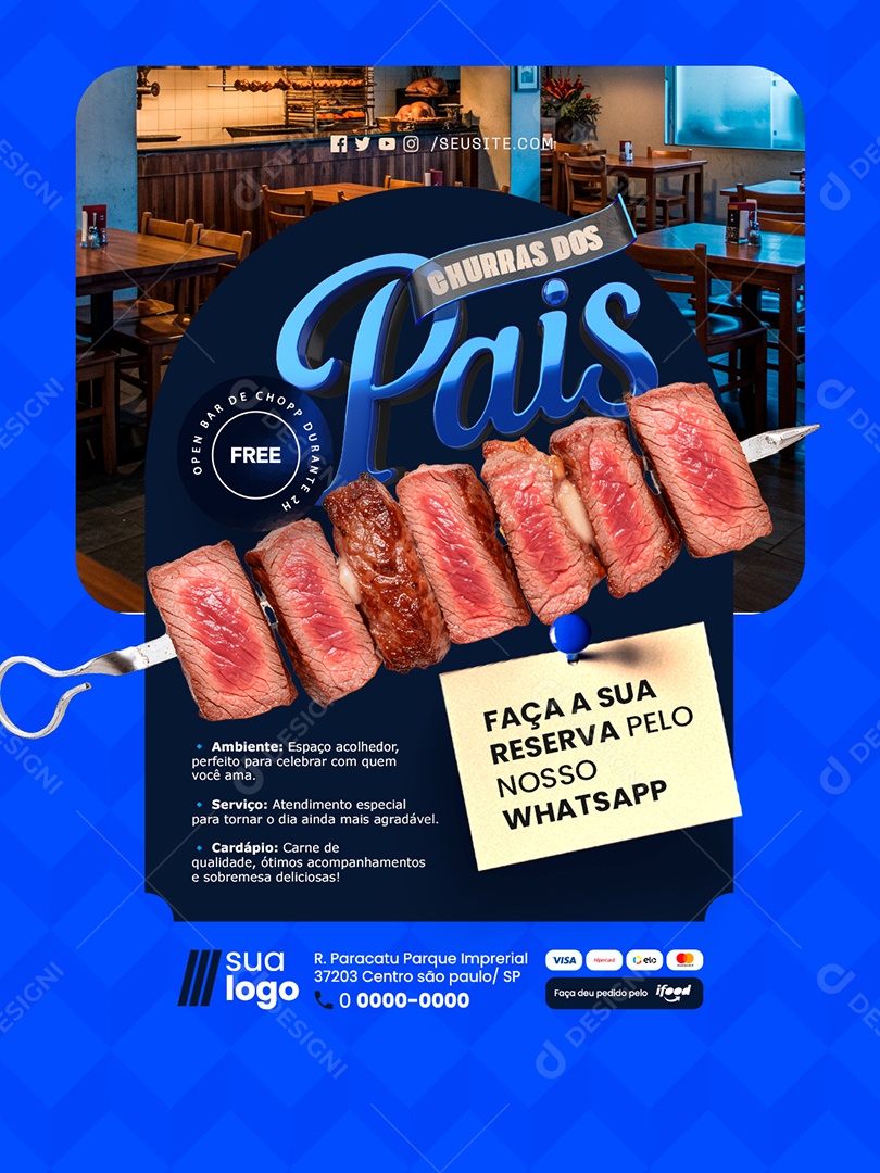 Churras dos Pais Churrascaria Faça a Sua Reserva Social Media PSD Editável