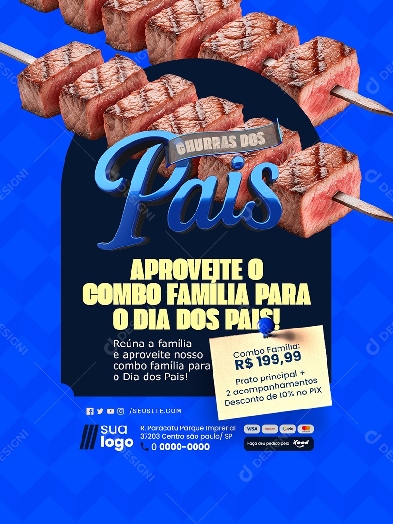 Churras dos Pais Churrascaria Aproveite o Combo Família Social Media PSD Editável