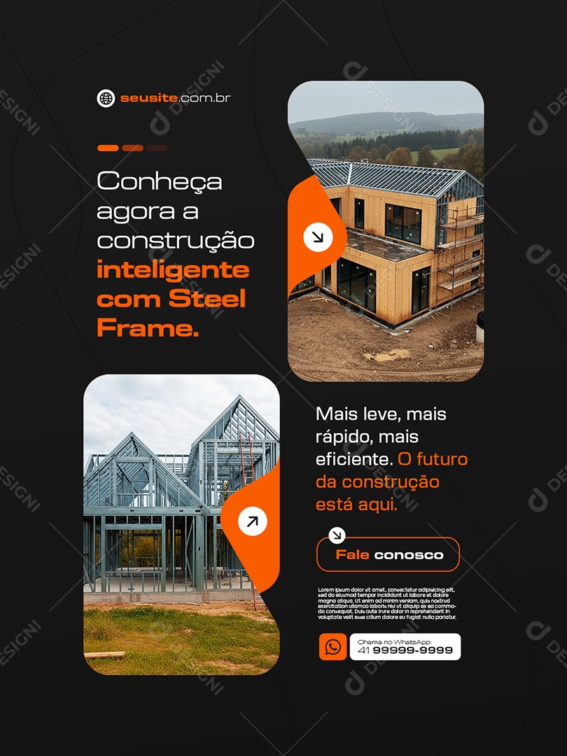 Construção Steelframe Conheça Agora Social Media PSD Editável