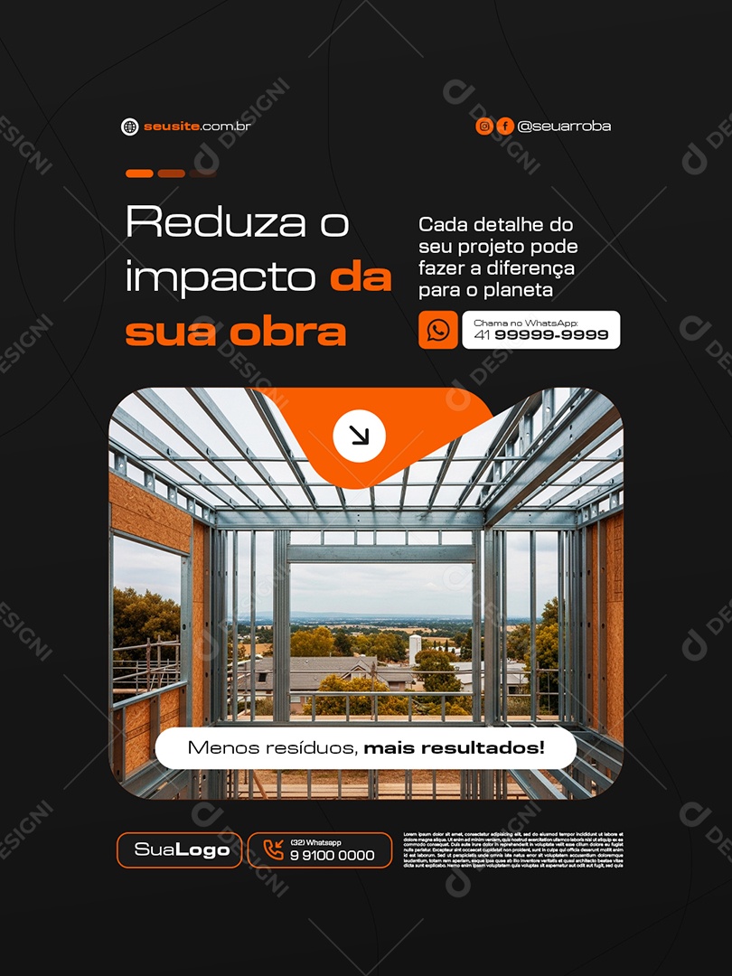 Construção Steelframe Reduza o Impacto da Sua Obra Social Media PSD Editável