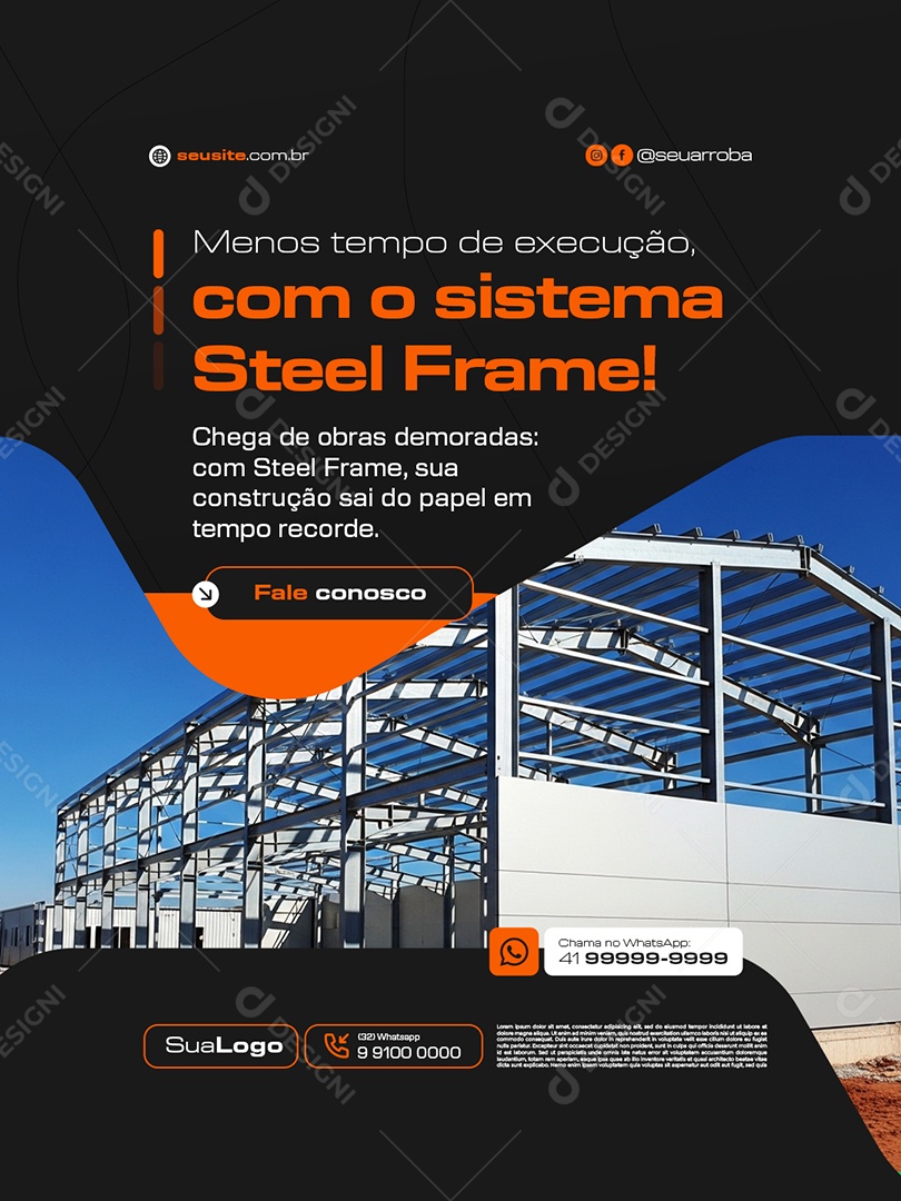 Construção Steelframe Menos Tempo de Execução Social Media PSD Editável
