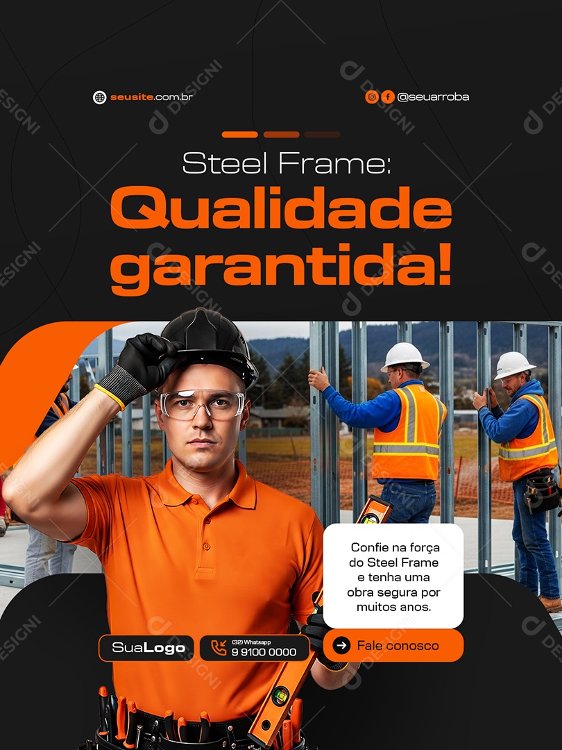 Construção Steel Frame Qualidade Garantida Social Media PSD Editável