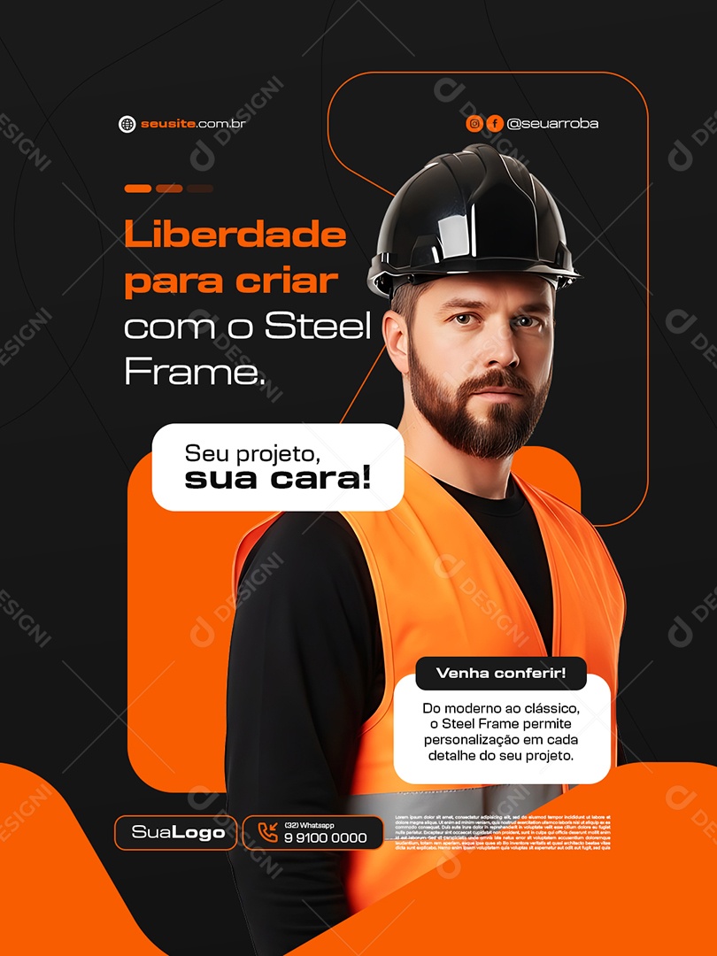 Construção Steelframe Liberdade para Criar Social Media PSD Editável
