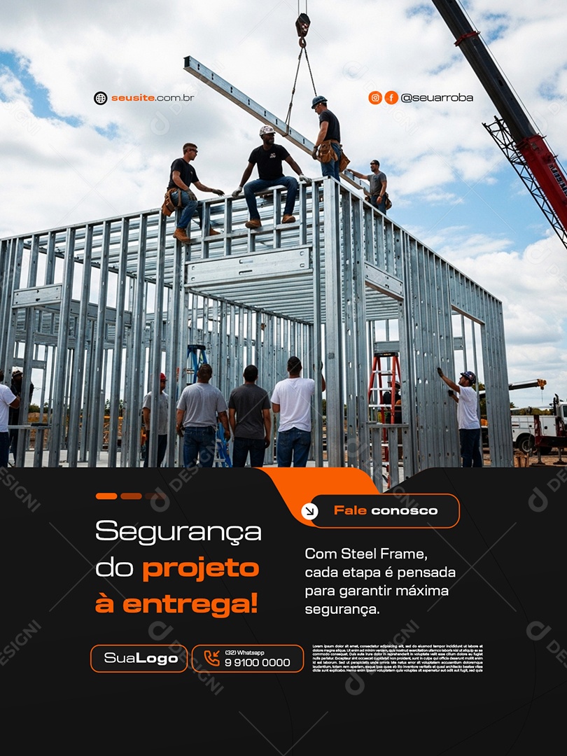 Construção Steelframe Segurança do Projeto à Entrega Social Media PSD Editável