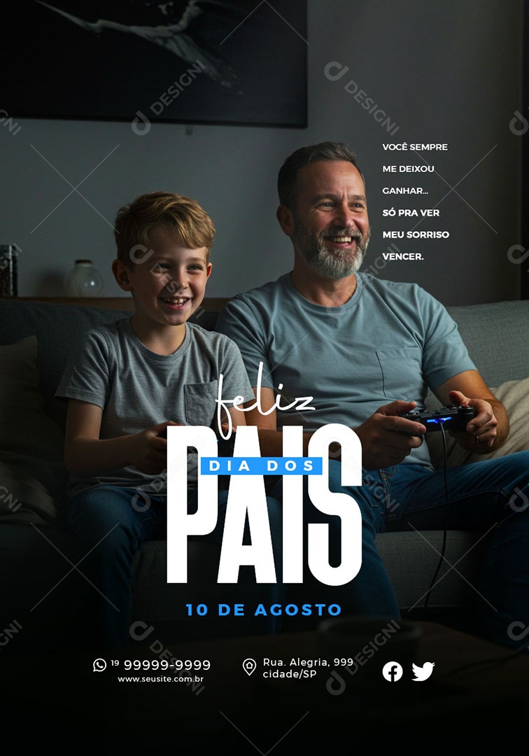 Feliz Dia dos Pais 10 de Agosto Você Me Ensinou Caminhar Social Media PSD Editável