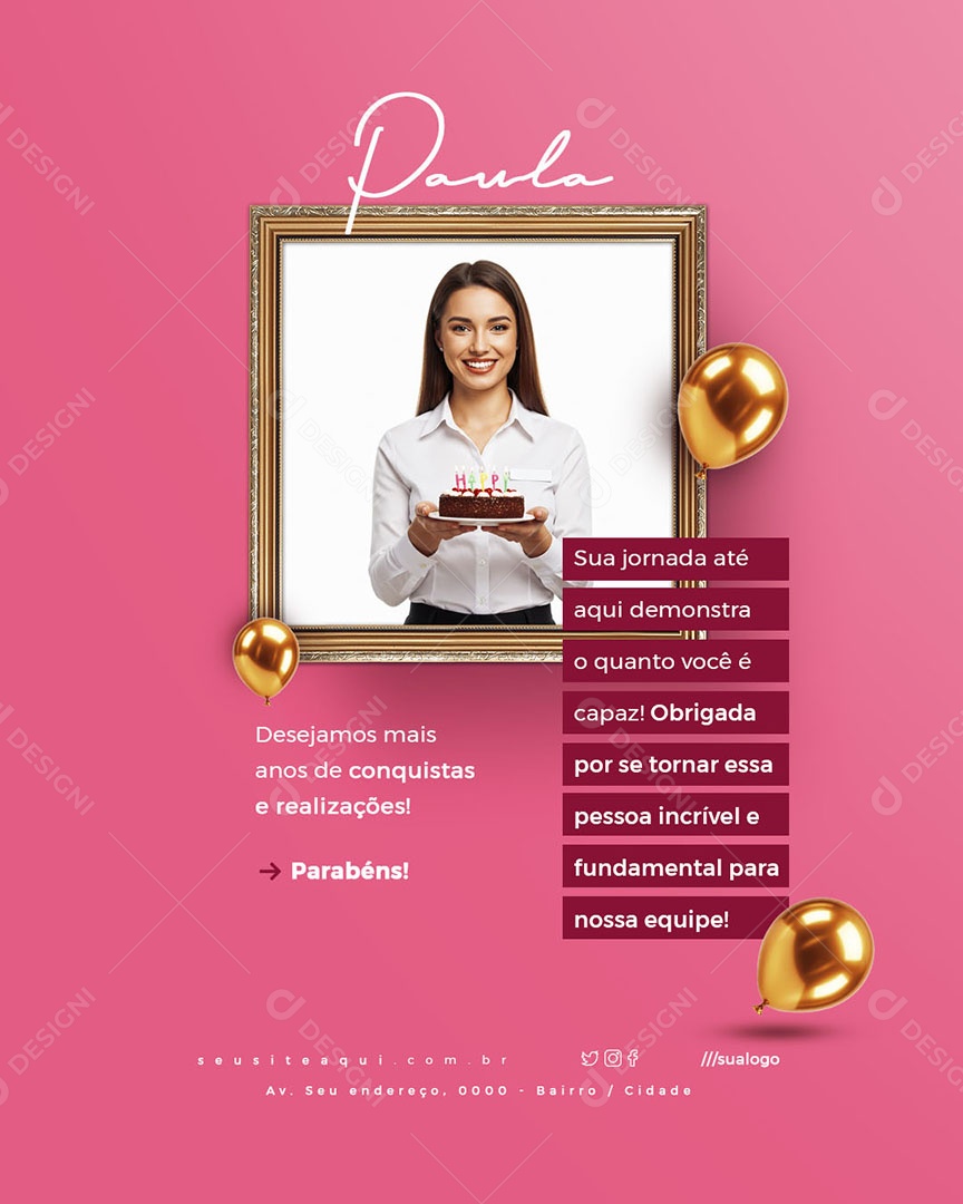 Feliz Aniversário Parabéns Paula Social Media PSD Editável