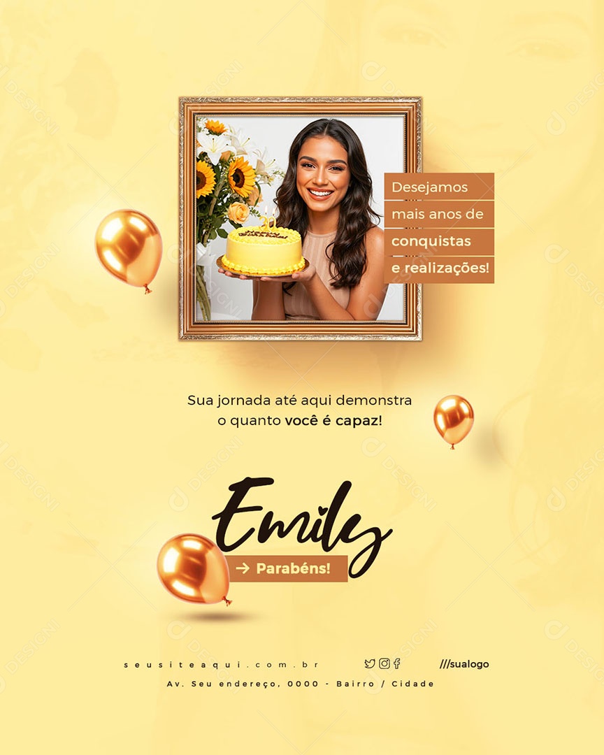 Feliz Aniversário Parabéns Emily Social Media PSD Editável