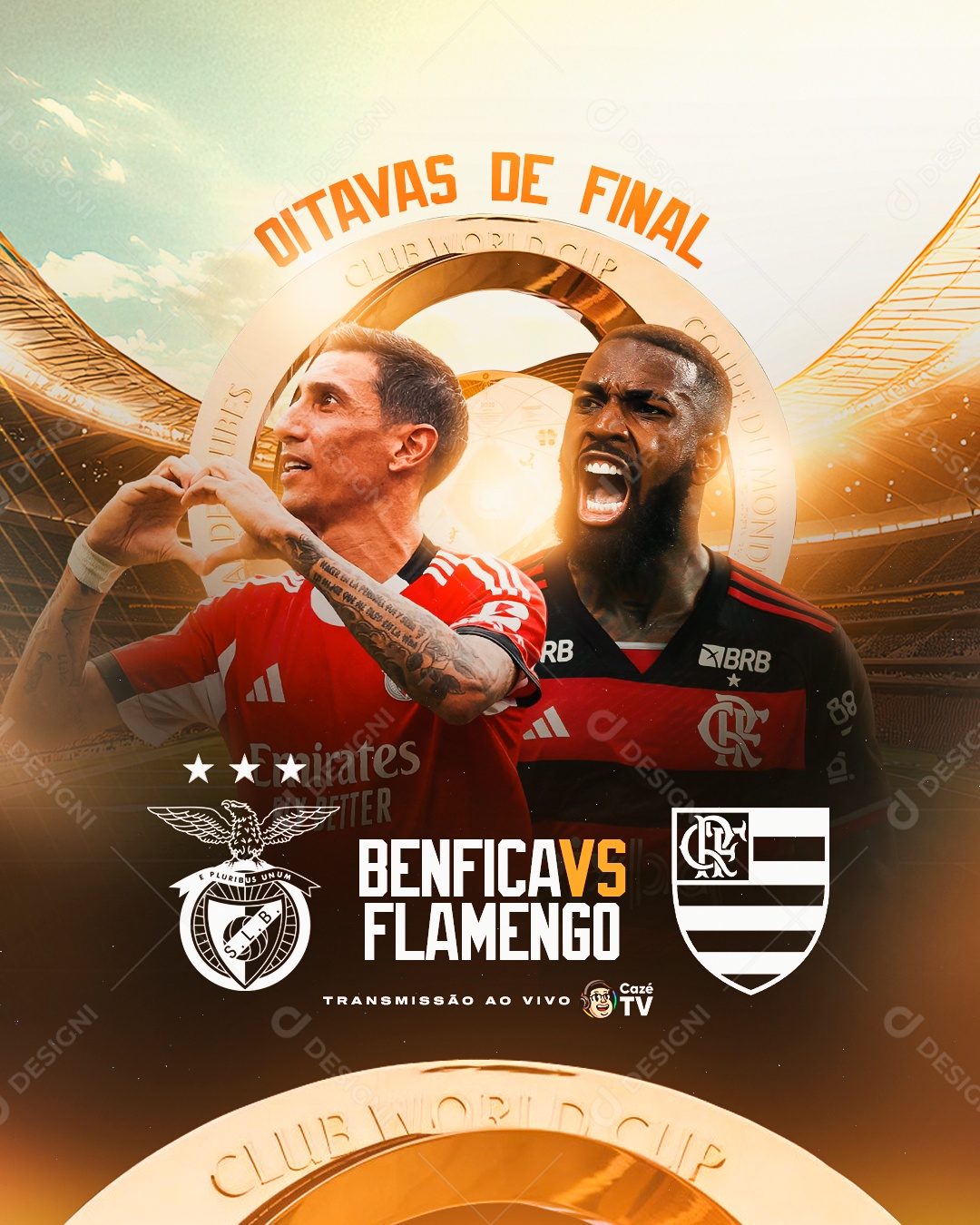 Jogo Mundial de Clubes Oitavas de final Flamengo x Benfica Social Media PSD Editável