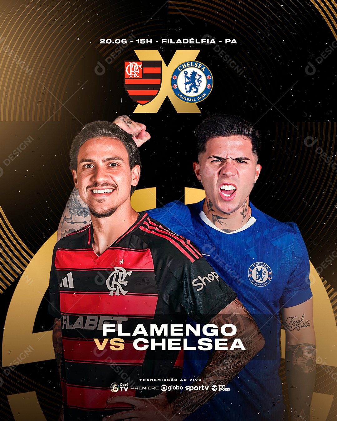 Jogo Mundial de Clubes Flamengo x Chelsea Social Media PSD Editável