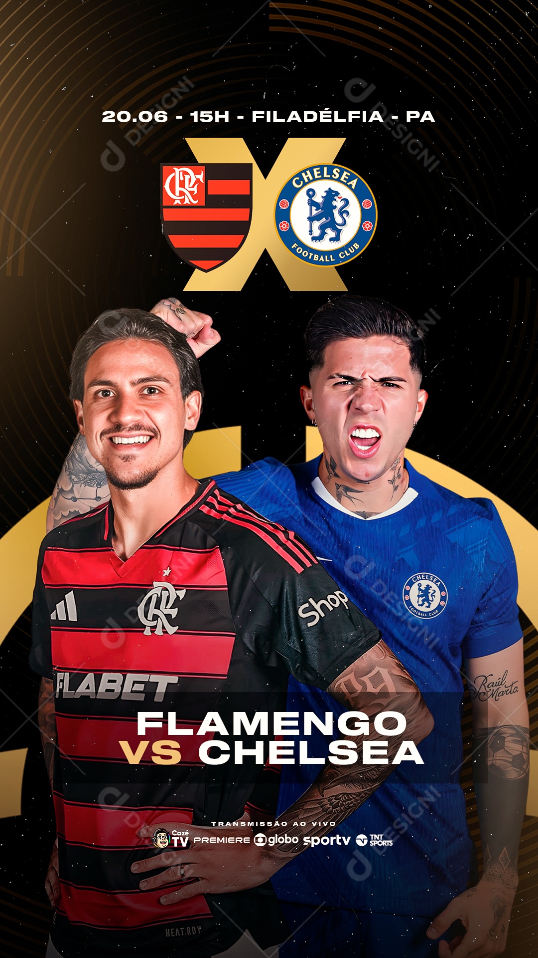 Jogo Mundial de Clubes Flamengo x Chelsea Social Media PSD Editável
