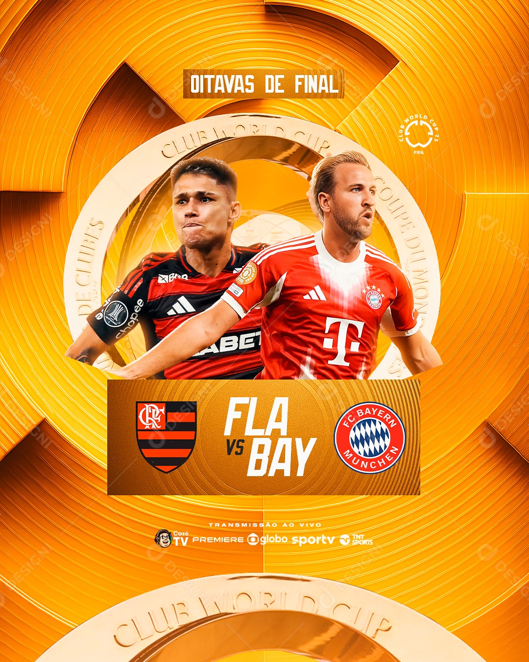 Jogo Mundial de Clubes Oitavas de final Flamengo x Bayern Munche Social Media PSD Editável