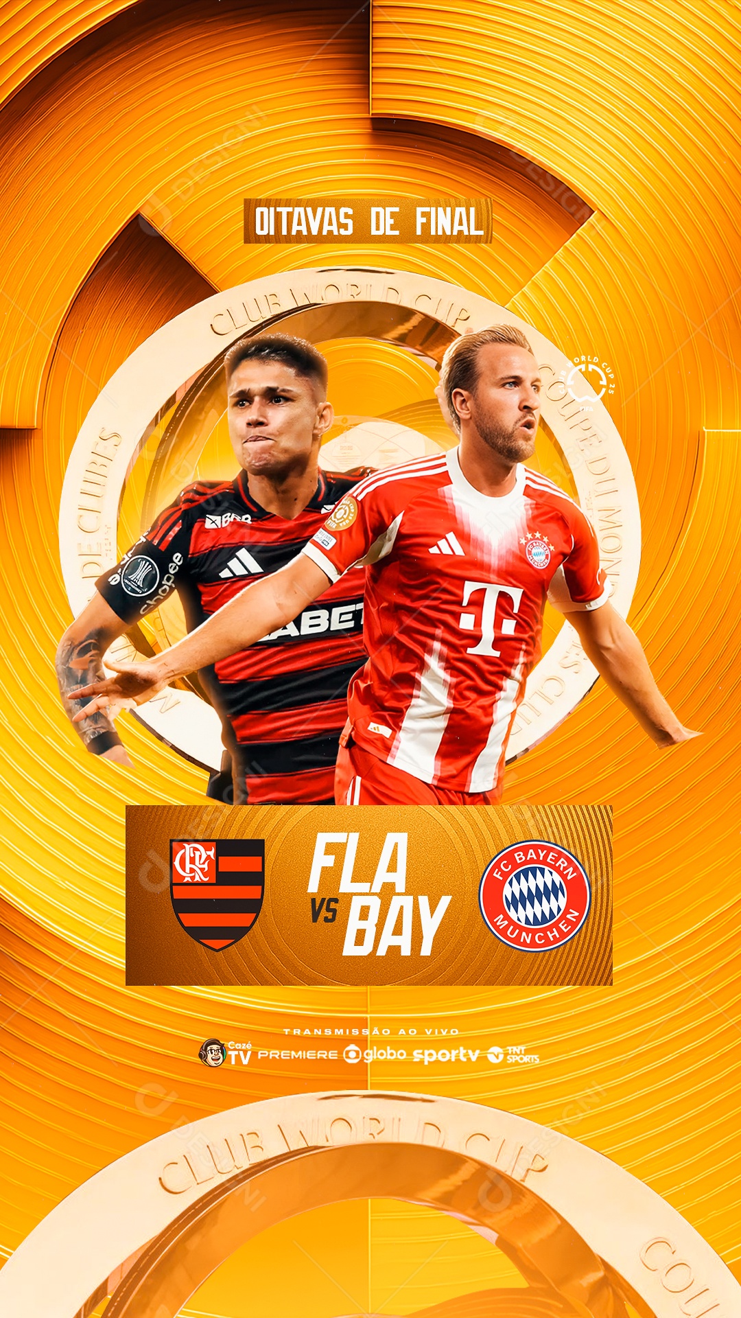 Jogo Mundial de Clubes Oitavas de final Flamengo x Bayern Munche Social Media PSD Editável