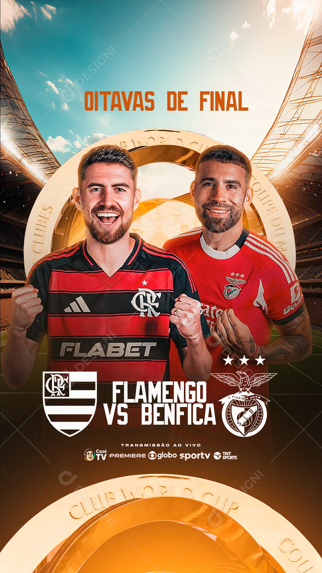 Jogo Mundial de Clubes Oitavas de final Flamengo x Benfica Social Media PSD Editável