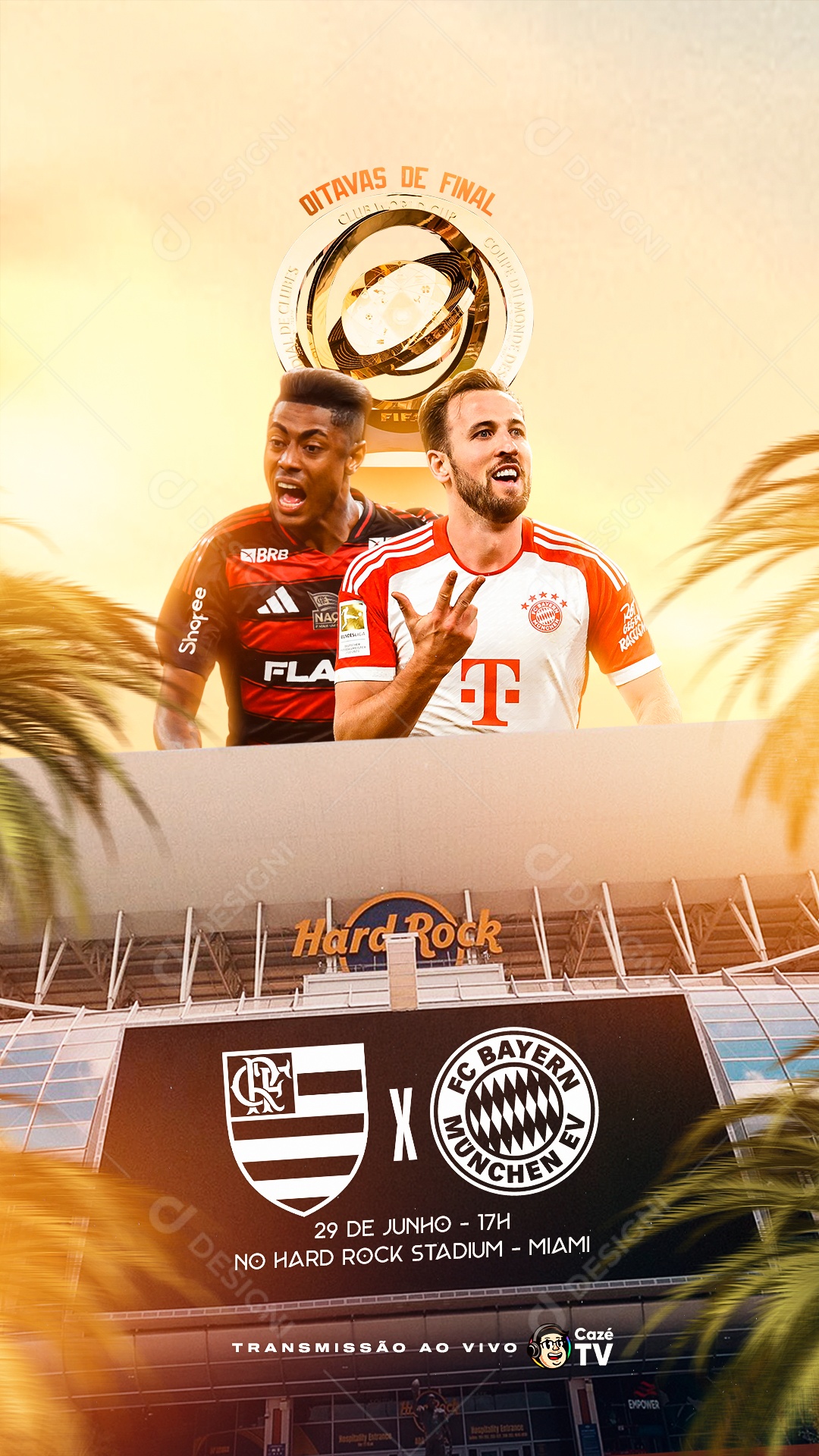 Jogo Mundial de Clubes Oitavas de final Flamengo x Bayern Munche Social Media PSD Editável