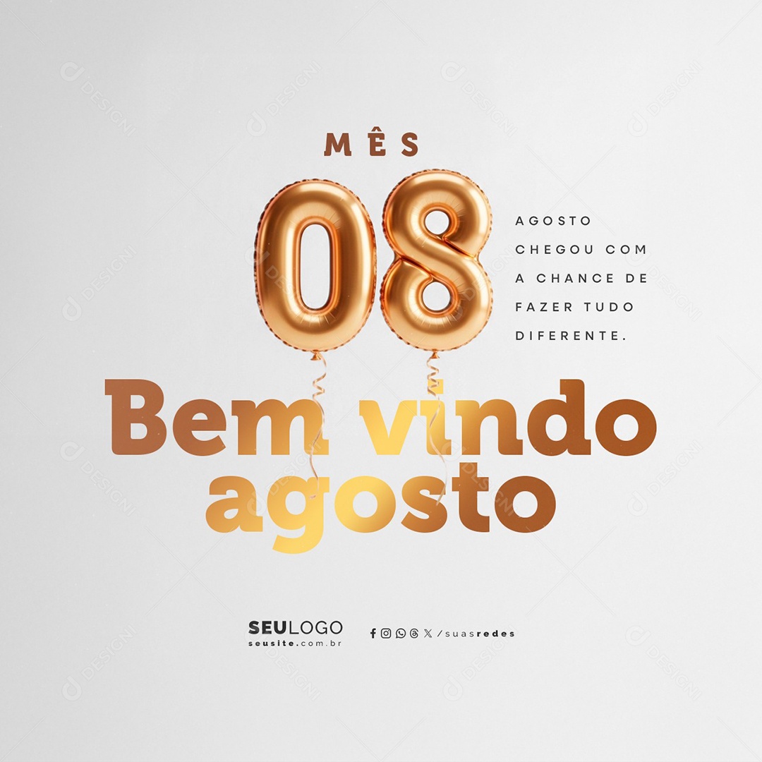 Mês Oito Bem Vindo Agosto Social Media PSD Editável