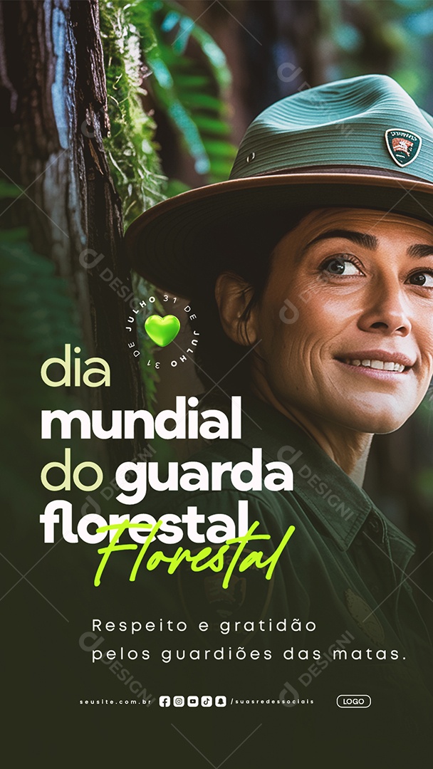 Story Dia Mundial do Guarda Florestal 31 de Julho Respeito e Gratidão Social Media PSD Editável