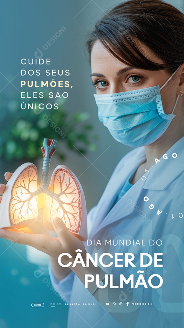 Story Dia Mundial do Câncer de Pulmão 01 de Agosto Cuide dos Seus Pulmões Social Media PSD Editável