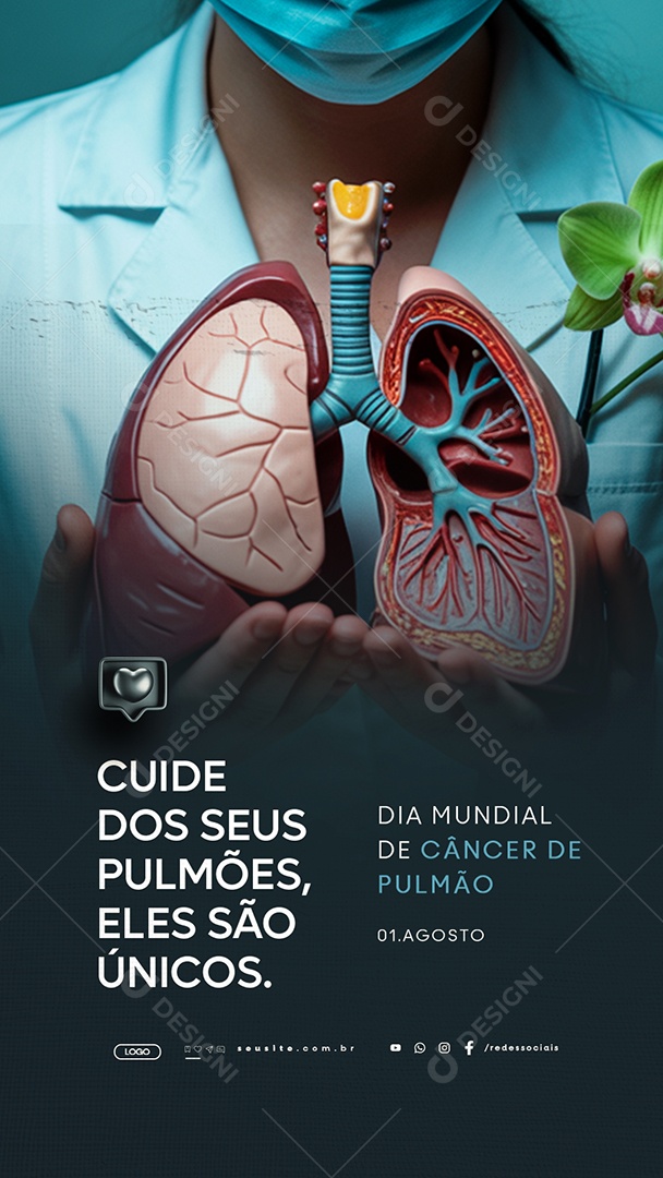 Story Dia Mundial do Câncer de Pulmão 01 de Agosto Cuide dos Seus Pulmões Social Media PSD Editável