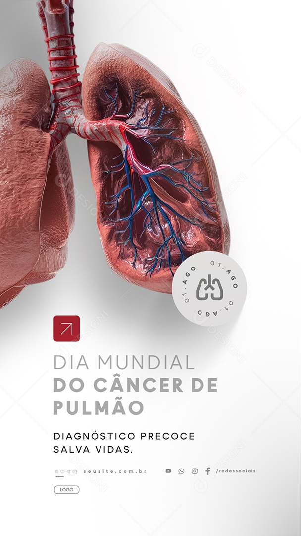 Story Dia Mundial do Câncer de Pulmão 01 de Agosto Diagnóstico Precoce Social Media PSD Editável