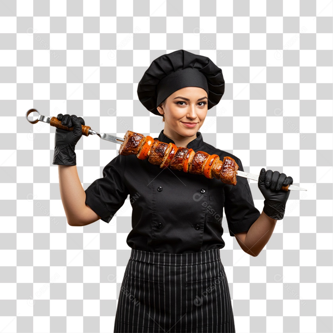 Cozinheira de Uniforme com Espeto PNG Transparente
