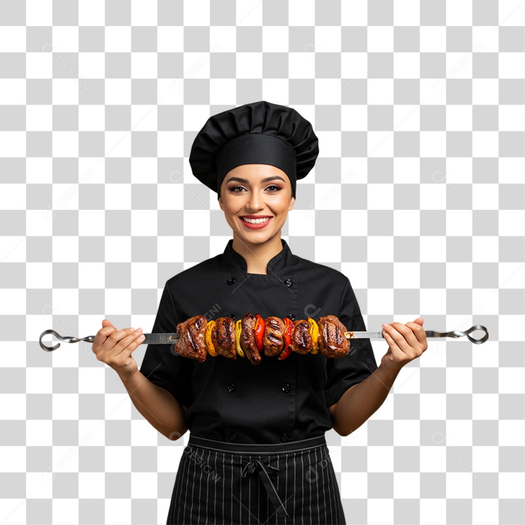 Cozinheira de Uniforme com Espeto PNG Transparente