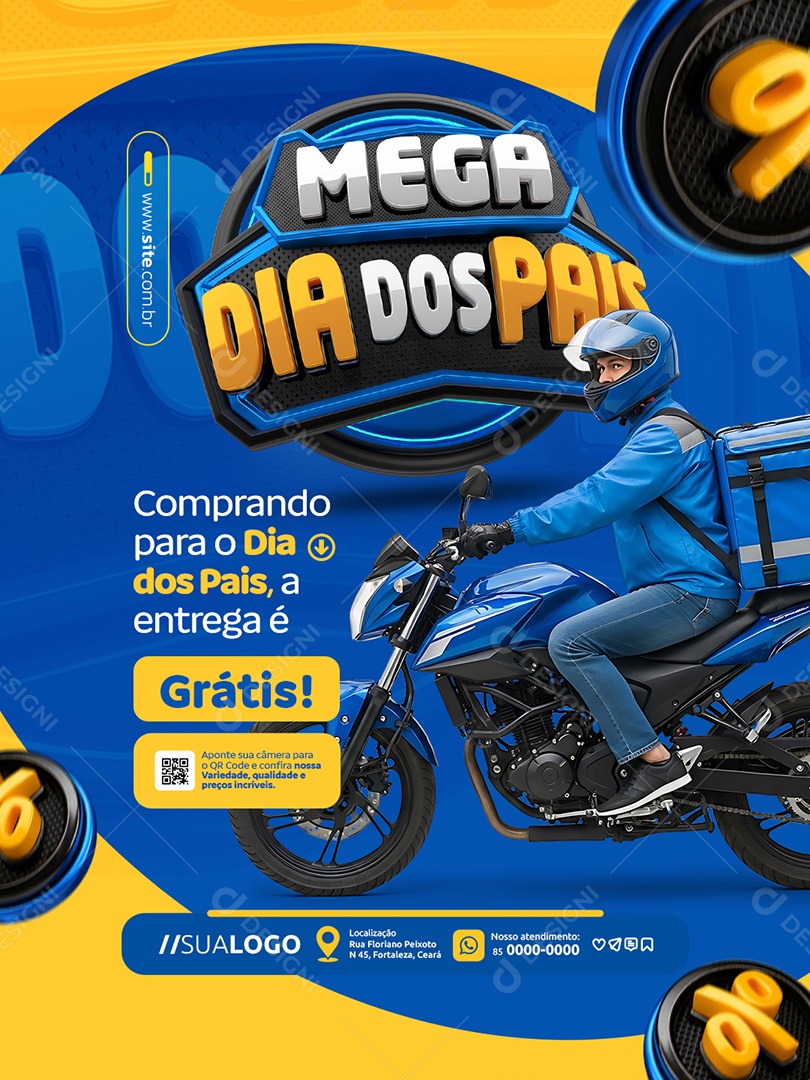 Mega Dia dos Pais Supermercado Comprando a Entrega é Grátis Social Media PSD Editável