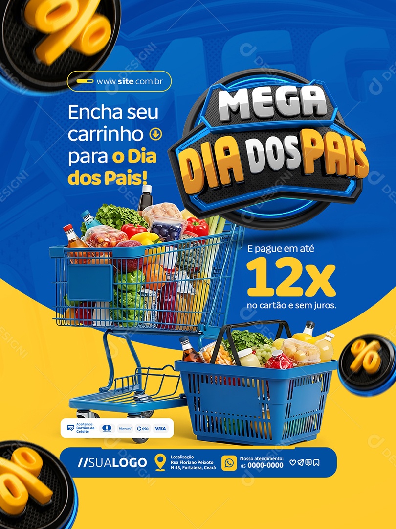 Mega Dia dos Pais Supermercado Encha seu Carrinho Social Media PSD Editável