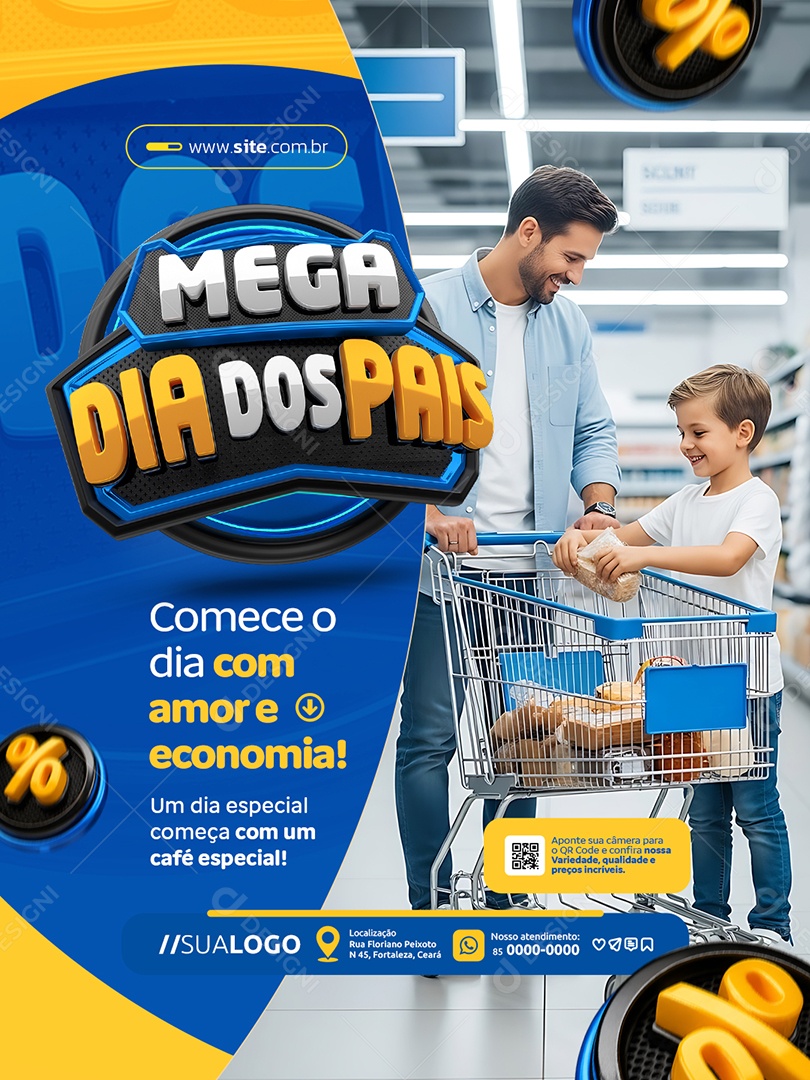 Mega Dia dos Pais Supermercado Economia Social Media PSD Editável