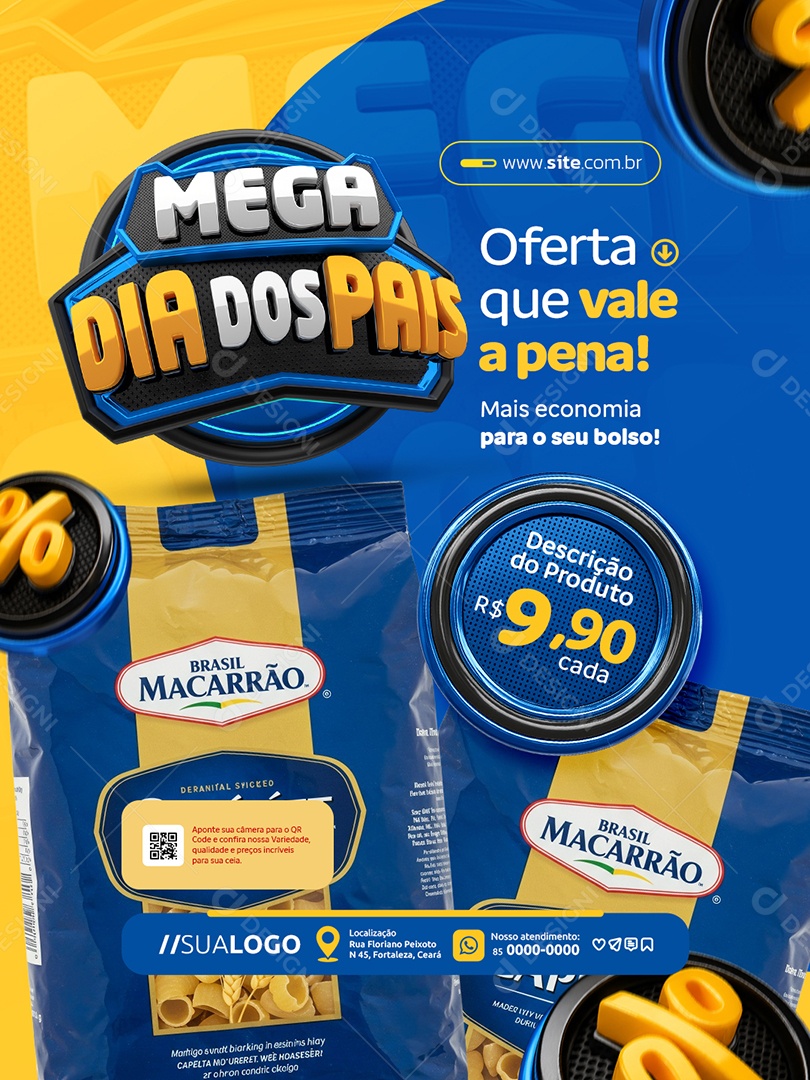 Mega Dia dos Pais Supermercado Oferta Macarrão Social Media PSD Editável
