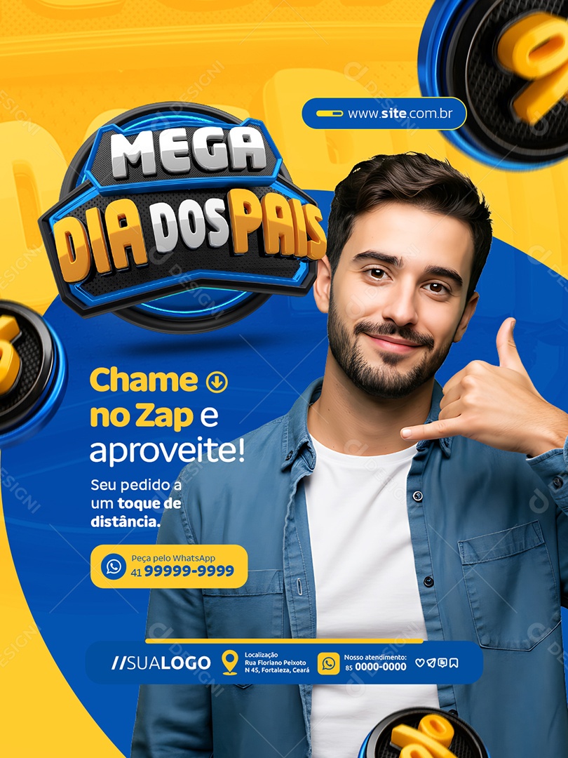 Mega Dia dos Pais Supermercado Chame no Zap Social Media PSD Editável