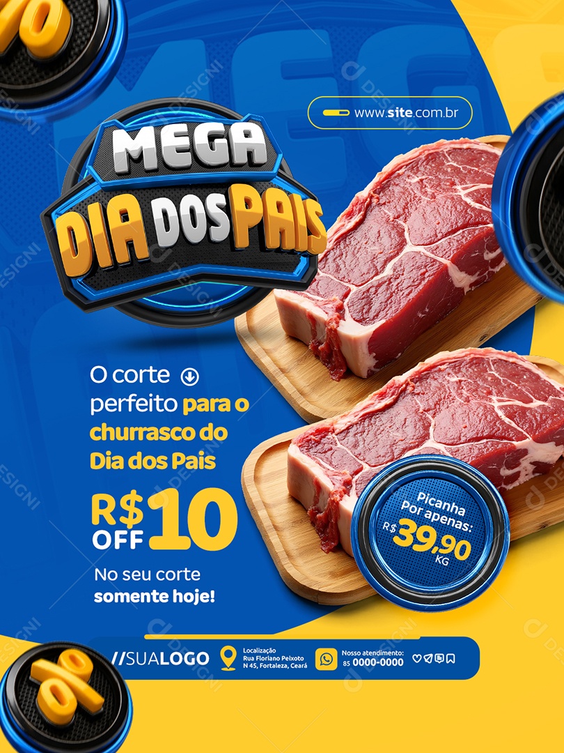 Mega Dia dos Pais Supermercado Açougue O Corte Social Media PSD Editável