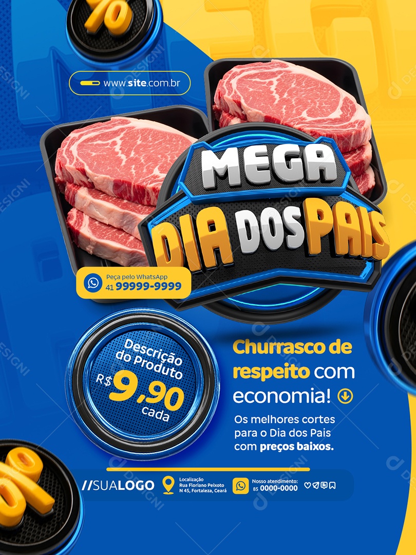 Mega Dia dos Pais Supermercado Carne Açougue Churrasco de Respeito Social Media PSD Editável