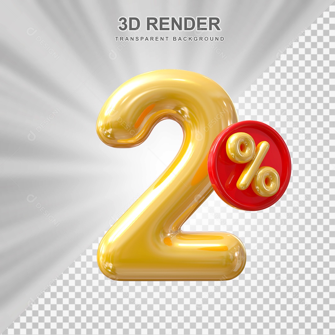 Elemento 3D Balão Dourado de Número 2% para Composição PSD