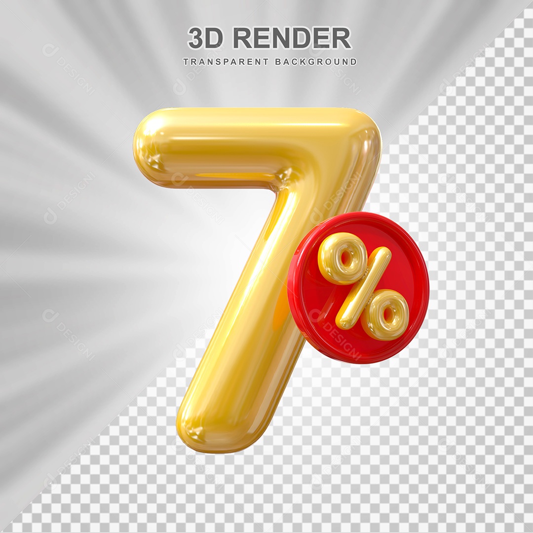 Elemento 3D Balão Dourado de Número 7% para Composição PSD