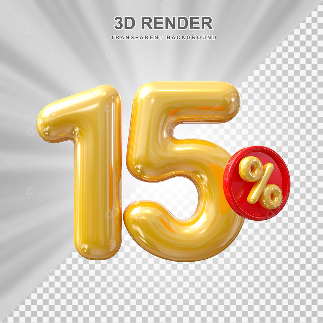 Elemento 3D Balão Dourado de Número 15% para Composição PSD