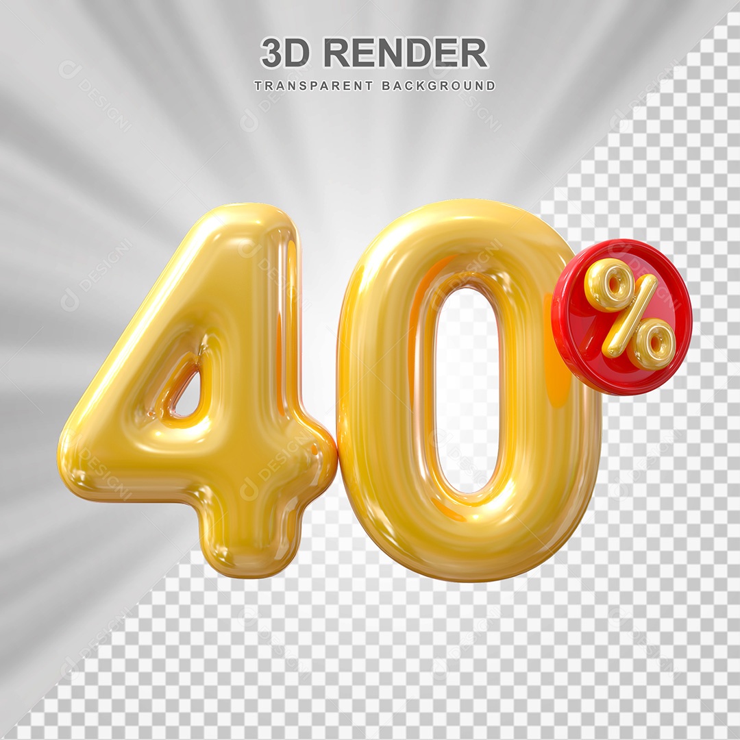 Elemento 3D Balão Dourado de Número 40% para Composição PSD