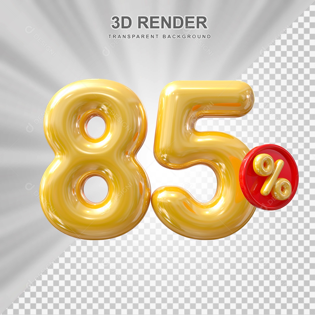 Elemento 3D Balão Dourado de Número 85% para Composição PSD