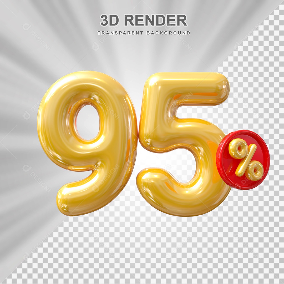 Elemento 3D Balão Dourado de Número 95% para Composição PSD