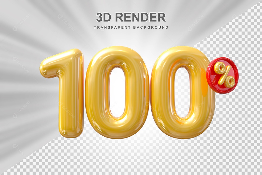Elemento 3D Balão Dourado de Número 100% para Composição PSD