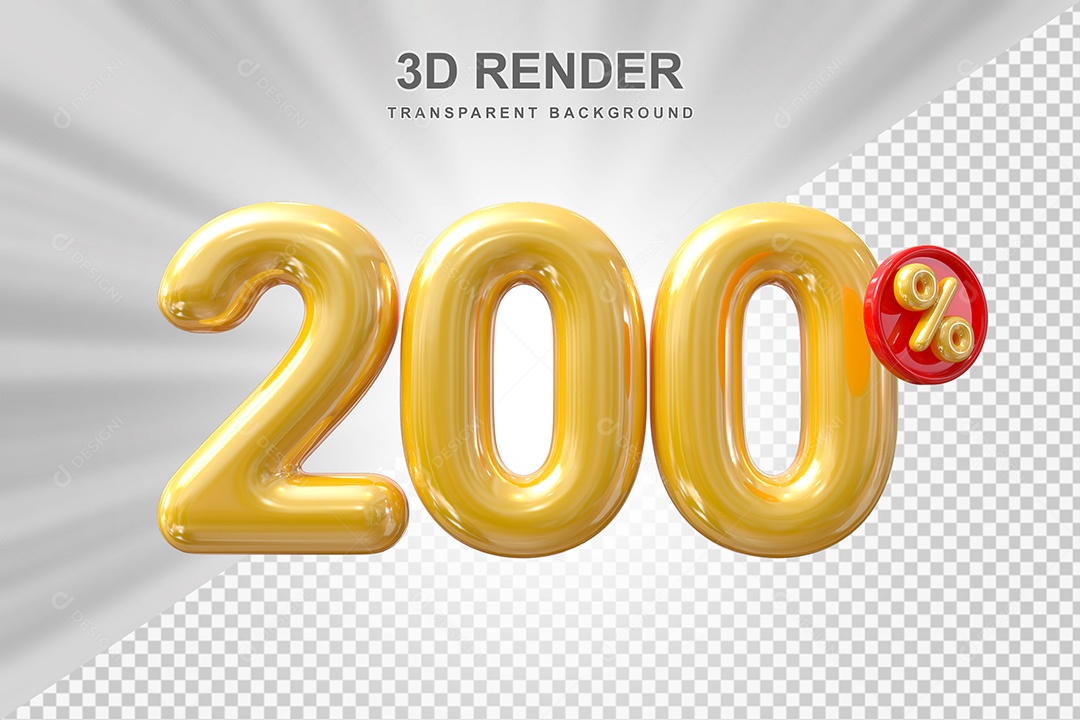 Elemento 3D Balão Dourado de Número 200% para Composição PSD