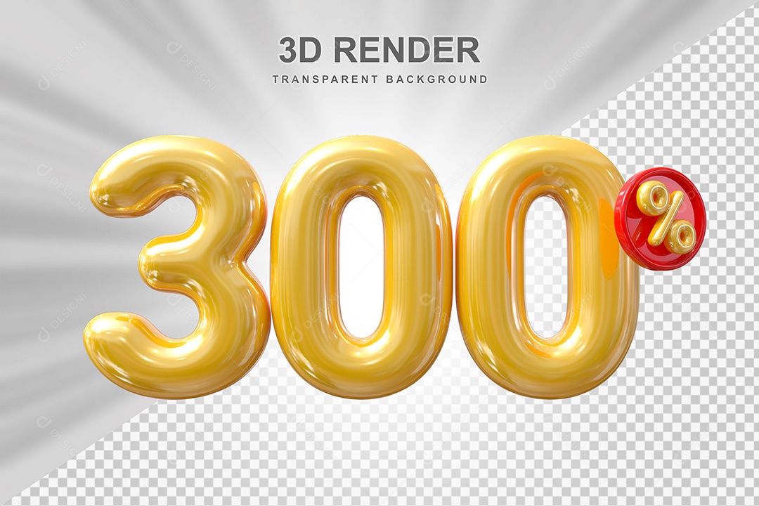 Elemento 3D Balão Dourado de Número 300% para Composição PSD