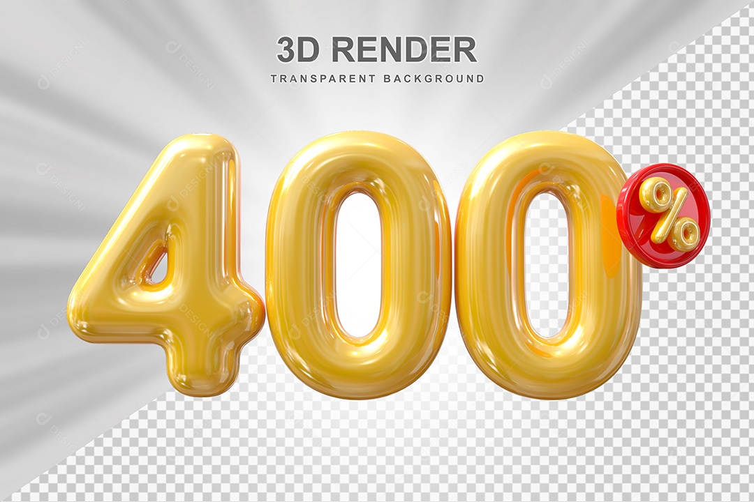 Elemento 3D Balão Dourado de Número 400% para Composição PSD