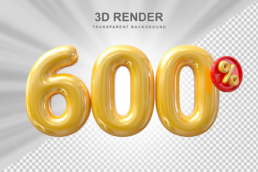 Elemento 3D Balão Dourado de Número 600% para Composição PSD