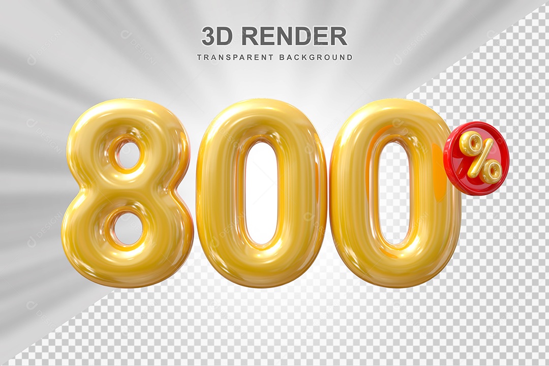 Elemento 3D Balão Dourado de Número 800% para Composição PSD