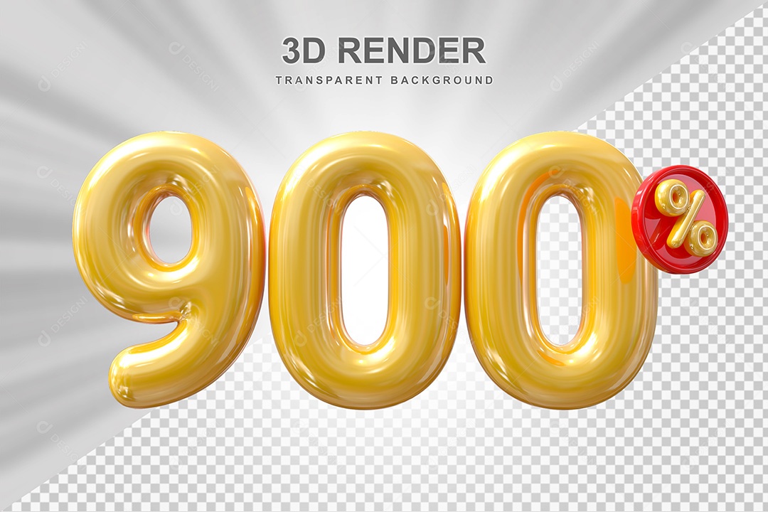 Elemento 3D Balão Dourado de Número 900% para Composição PSD