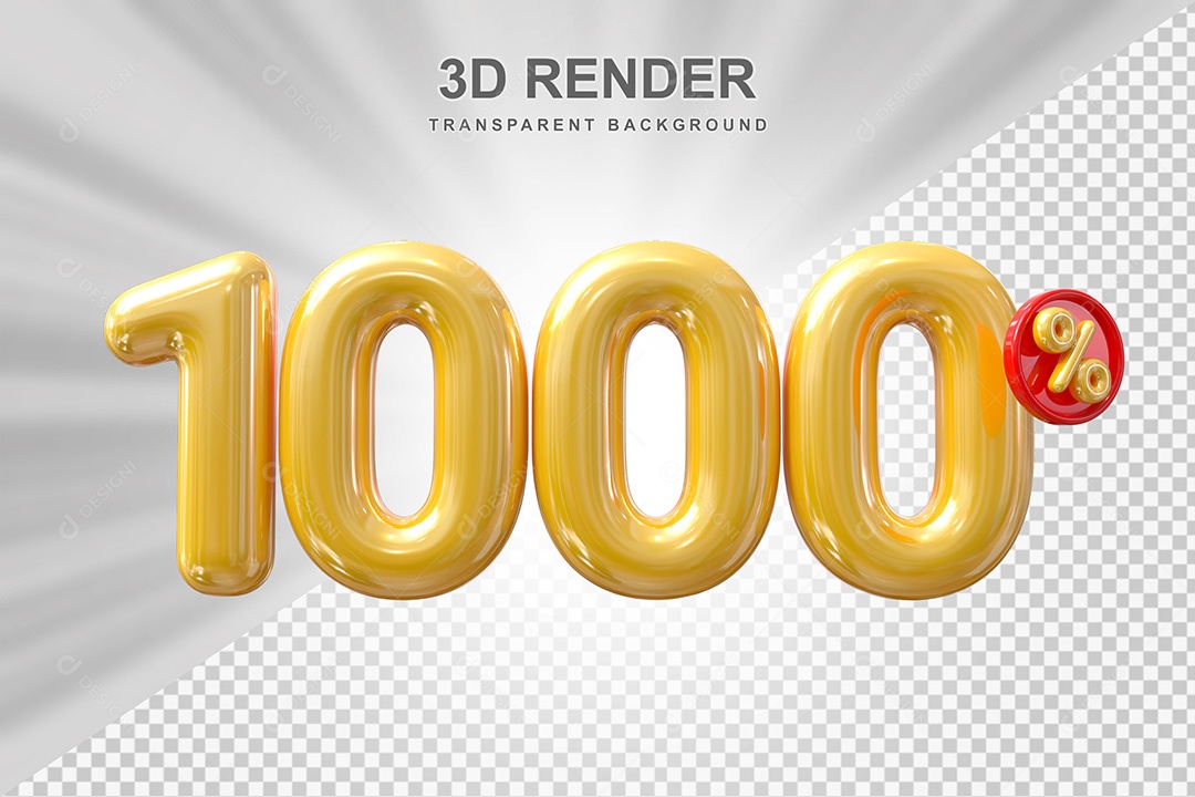 Elemento 3D Balão Dourado de Número 1000% para Composição PSD
