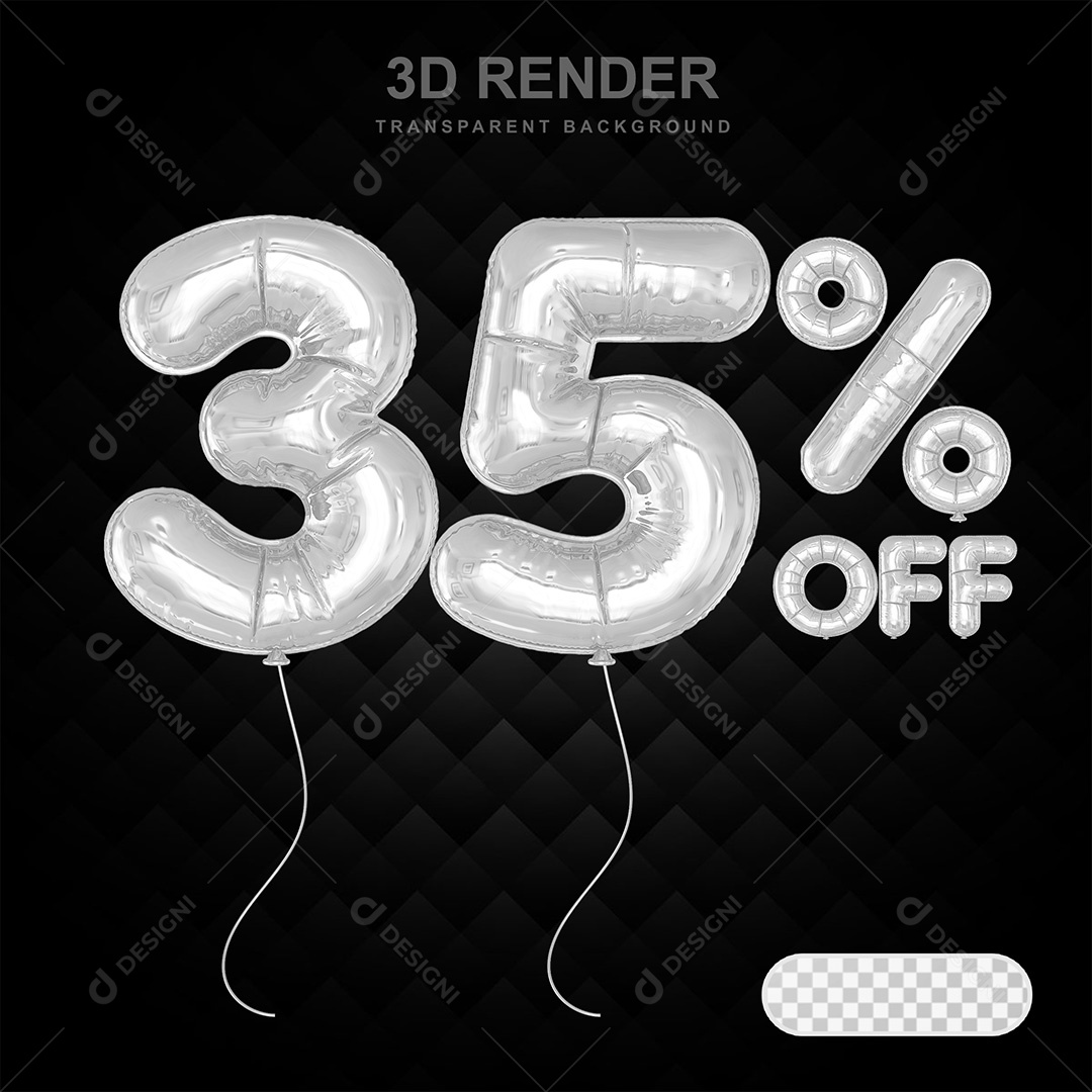 Elemento 3D Balão Prata de Número 35% para Composição PSD