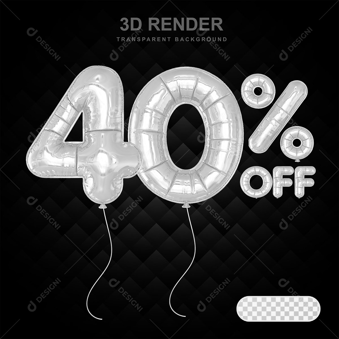 Elemento 3D Balão Prata de Número 40% para Composição PSD