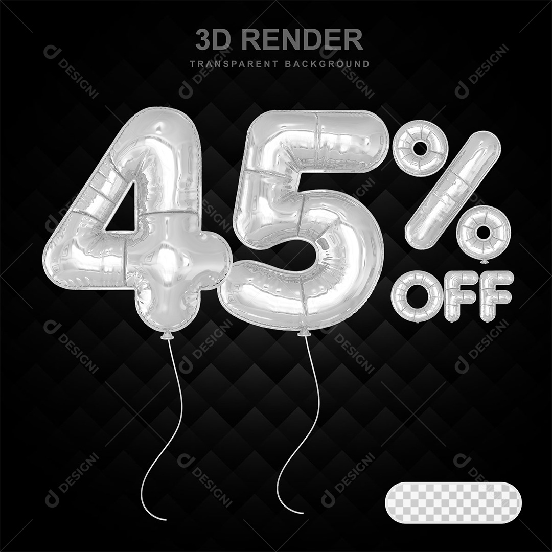 Elemento 3D Balão Prata de Número 45% para Composição PSD